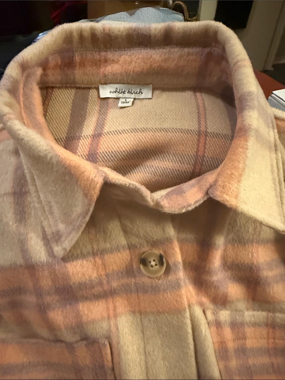 white birch Cream and Pink Plaid Shacket